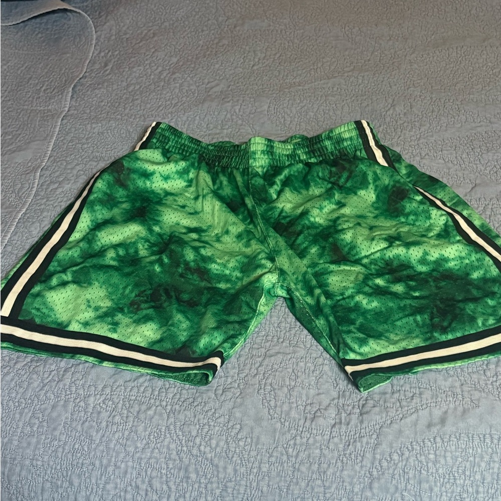 Mitchell & Ness Green Tie-Dye Athletic Shorts
